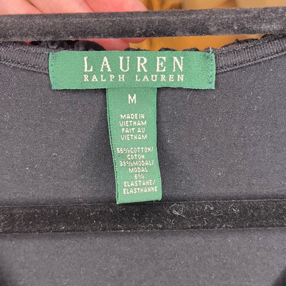 Lauren by Ralph Lauren Elegant Black Ruffle Front Cotton Blend Dress Minimalist - Picture 5 of 9